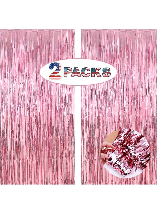 ستائر خلفية ذات أهداب وردية - 2، 3.3 قدم × 6.5 قدم، مايلر وردي، ديكور الحفلات - Image 1