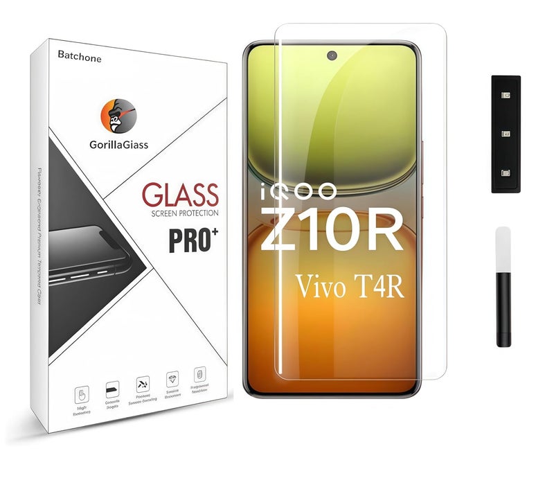 BATCHONE Tempered Glass Screen Protector Compatible For iQOO Z10R / Vivo T4R 5G (Transparent) Edge To Edge Full Screen Coverage UV With Easy Installation Kit, Pack of 1 - Image 1