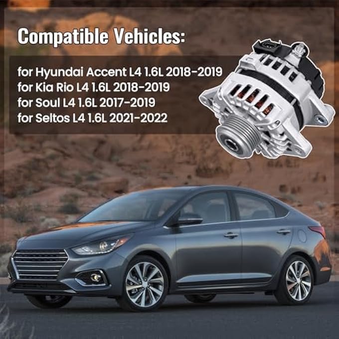 FuseRish 37300-2B970 Alternator 130A 12V Compatible with Hyunda-i Accent, Rio 2018-2019 1.6L; Soul 1.6L 2017-2019; Seltos 1.6L 2021-2022 CW 6-Groove Clutch Pulley Replace Numbers 2626125, 42227, 21096 - Image 1