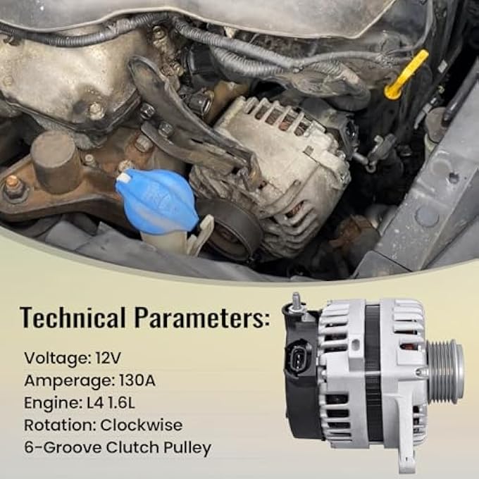 FuseRish 37300-2B970 Alternator 130A 12V Compatible with Hyunda-i Accent, Rio 2018-2019 1.6L; Soul 1.6L 2017-2019; Seltos 1.6L 2021-2022 CW 6-Groove Clutch Pulley Replace Numbers 2626125, 42227, 21096 - Image 2