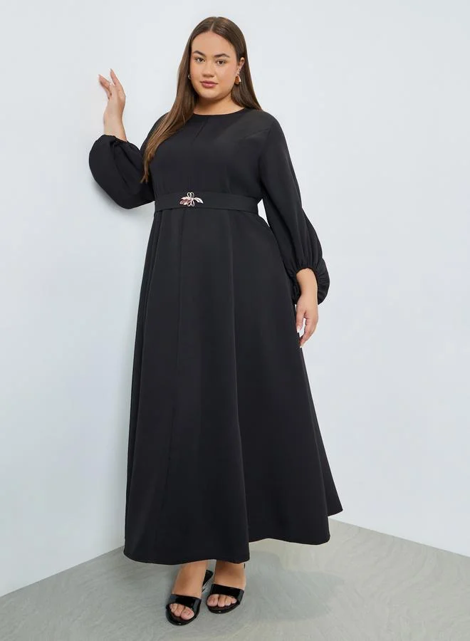 Styli black Plus Size Black A-Line Maxi Dress for Women | Best Price UAE