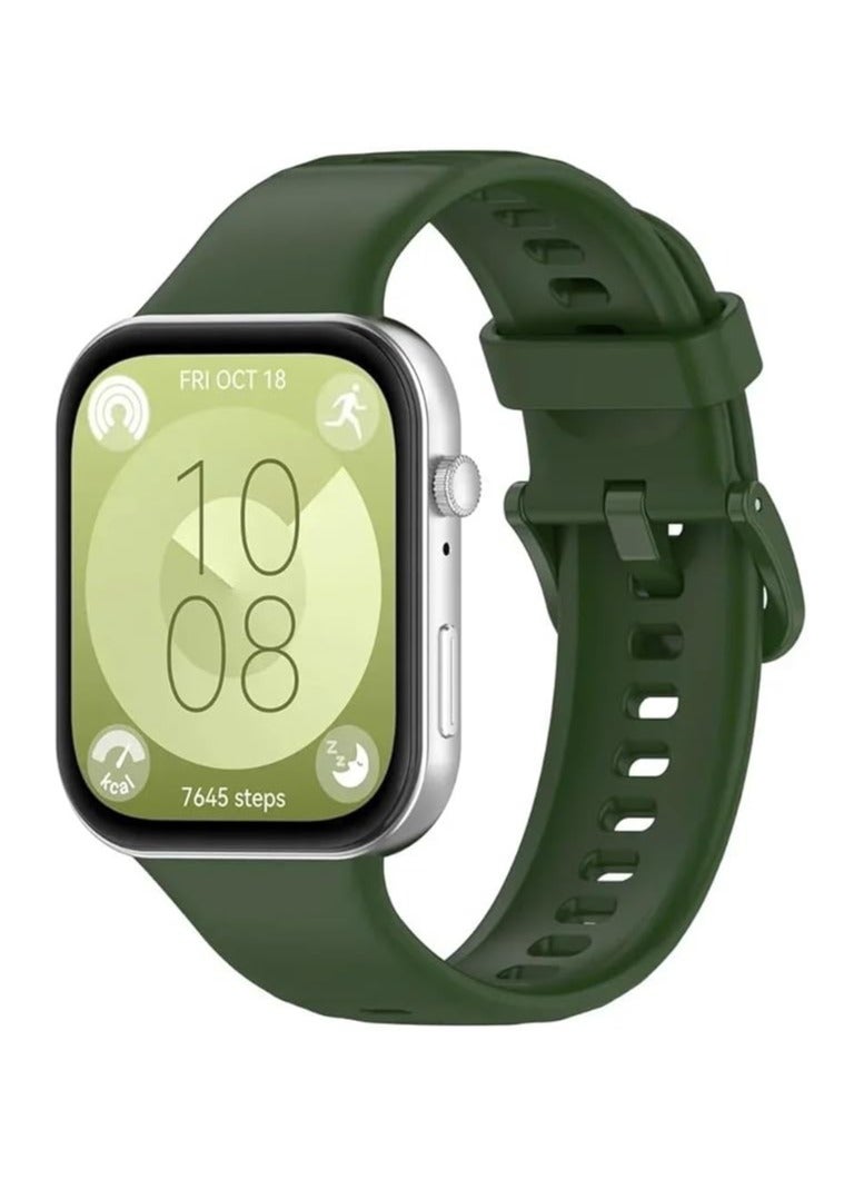 ACLIX Silicone Strap Compatible with Huawei Watch Fit 3, Adjustable Silicone Sport Watch Band Replacement Wristband for Men Women (Dark Green) - Image 1