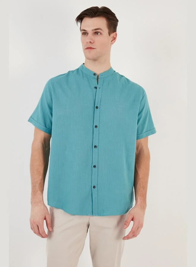 Buratti  Buratti Cotton Linen Look Stand Collar Short Sleeve Shirt Men's SHIRT CF21S113899 for Men | Best Price UAE