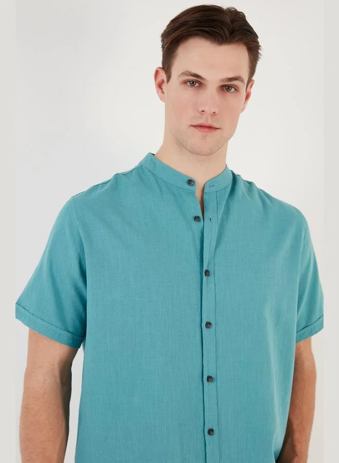 Buratti  Buratti Cotton Linen Look Stand Collar Short Sleeve Shirt Men's SHIRT CF21S113899 for Men | Best Price UAE