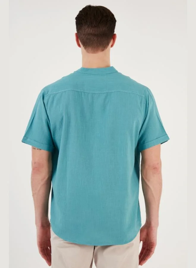 Buratti  Buratti Cotton Linen Look Stand Collar Short Sleeve Shirt Men's SHIRT CF21S113899 for Men | Best Price UAE