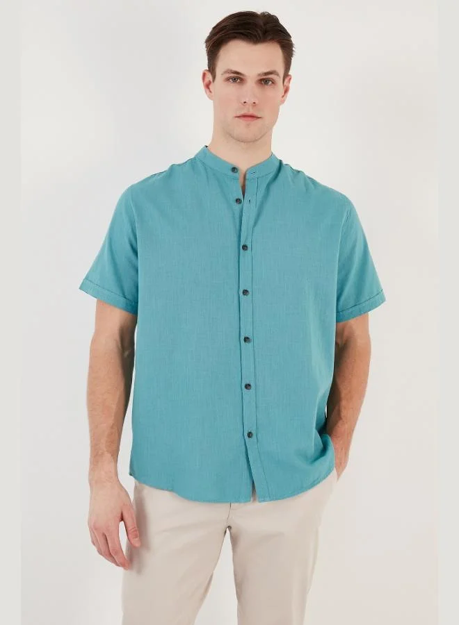 Buratti  Buratti Cotton Linen Look Stand Collar Short Sleeve Shirt Men's SHIRT CF21S113899 for Men | Best Price UAE