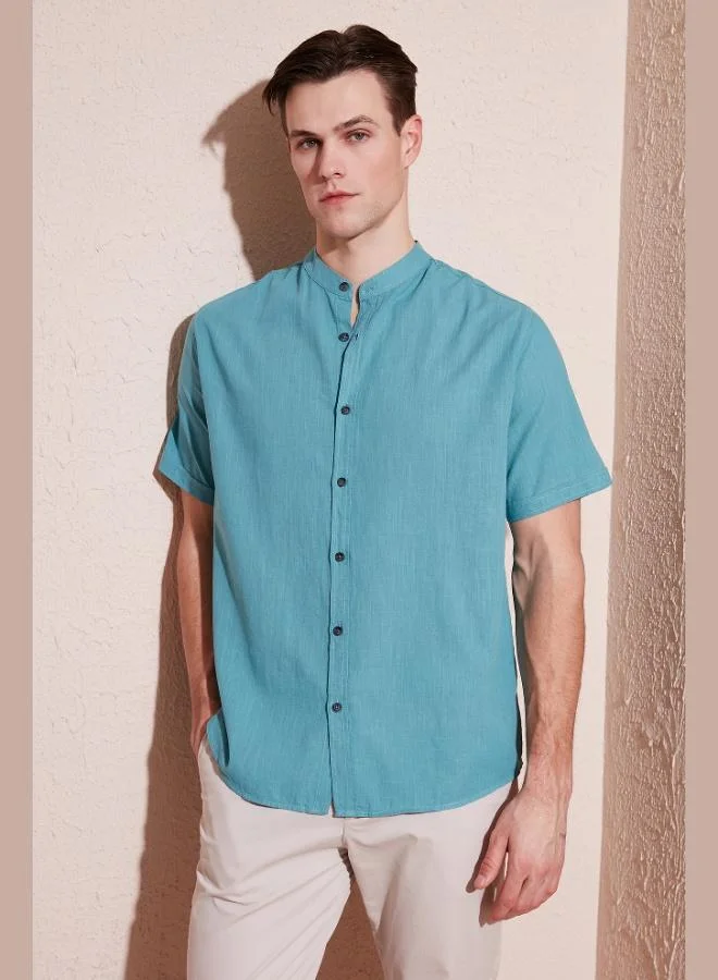 Buratti Buratti Cotton Linen Look Stand Collar Short Sleeve Shirt Men's SHIRT CF21S113899