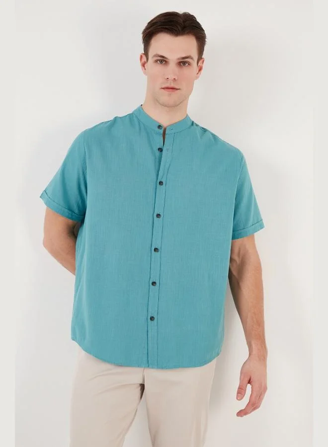 Buratti Buratti Cotton Linen Look Stand Collar Short Sleeve Shirt Men's SHIRT CF21S113899