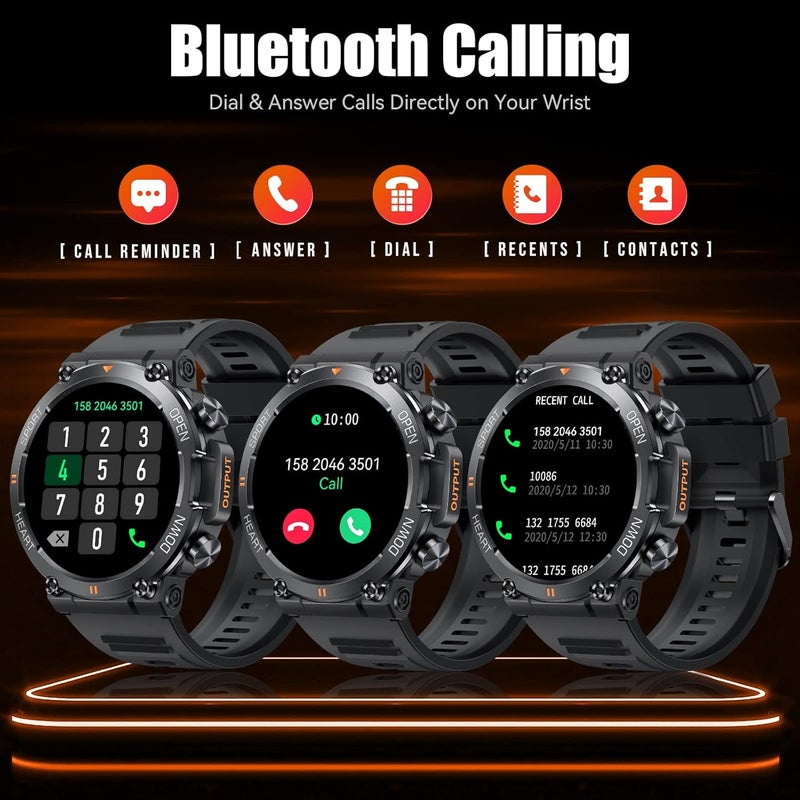 EIGIIS Military Smart Watches for Men Make Call 1.39" HD Big Screen Fitness Tracker Rugged Tactical Smartwatch Compatible with iPhone Samsung Android Phones Heart Rate Sleep Monitor Sports Watch (Black) - Image 2