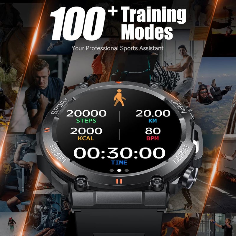 EIGIIS Military Smart Watches for Men Make Call 1.39" HD Big Screen Fitness Tracker Rugged Tactical Smartwatch Compatible with iPhone Samsung Android Phones Heart Rate Sleep Monitor Sports Watch (Black) - Image 3