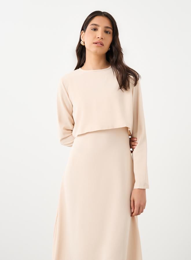 Take Two Solid Round Neck Long Sleeve Maxi Dress - Image 3