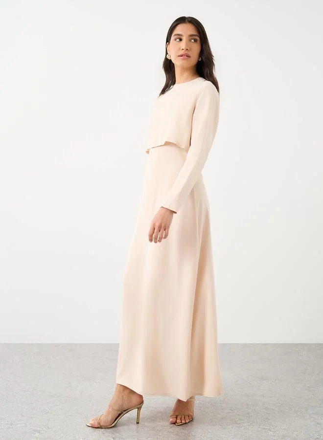 Take Two Take Two Solid Round Neck Long Sleeve Maxi Dress