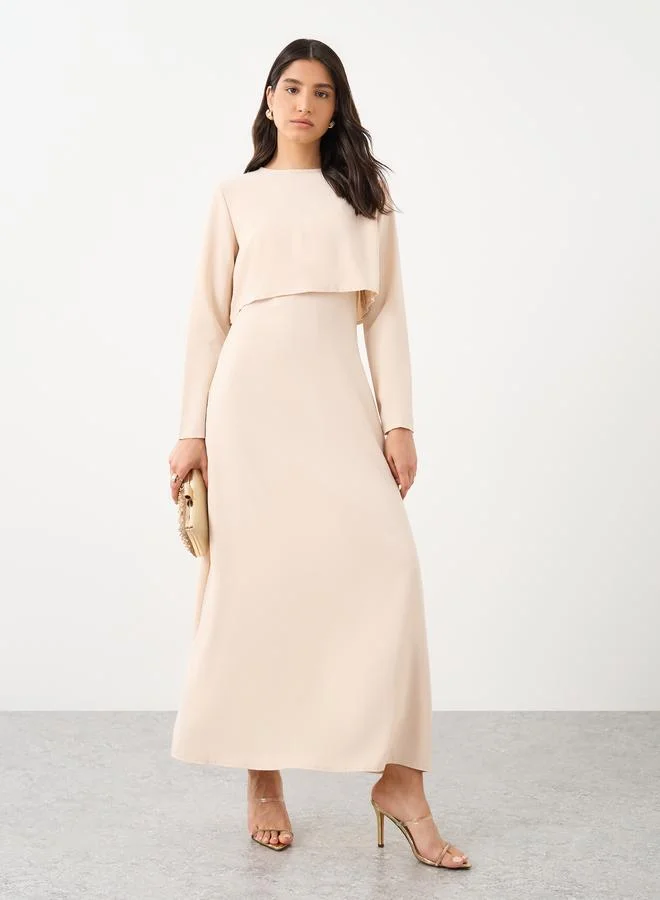 Take Two Take Two Solid Round Neck Long Sleeve Maxi Dress