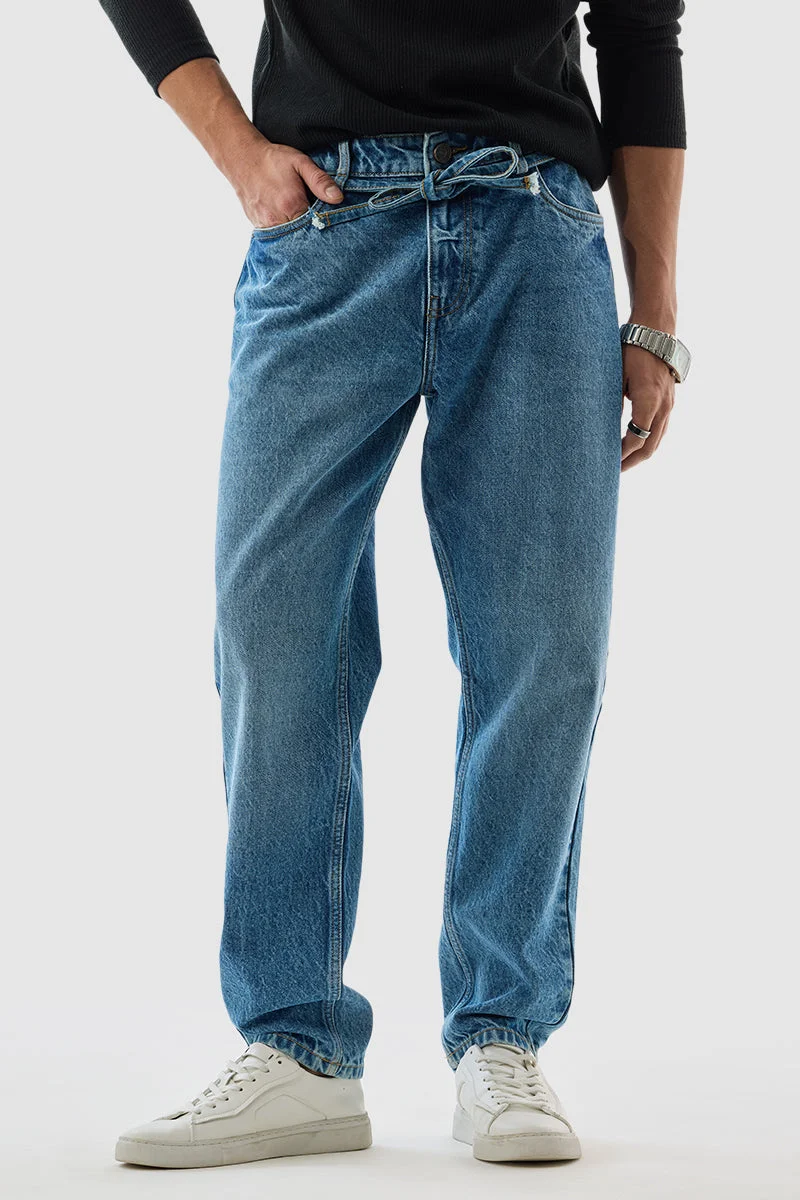 سنيتش Blue Solid Relaxed Streetwear Jeans