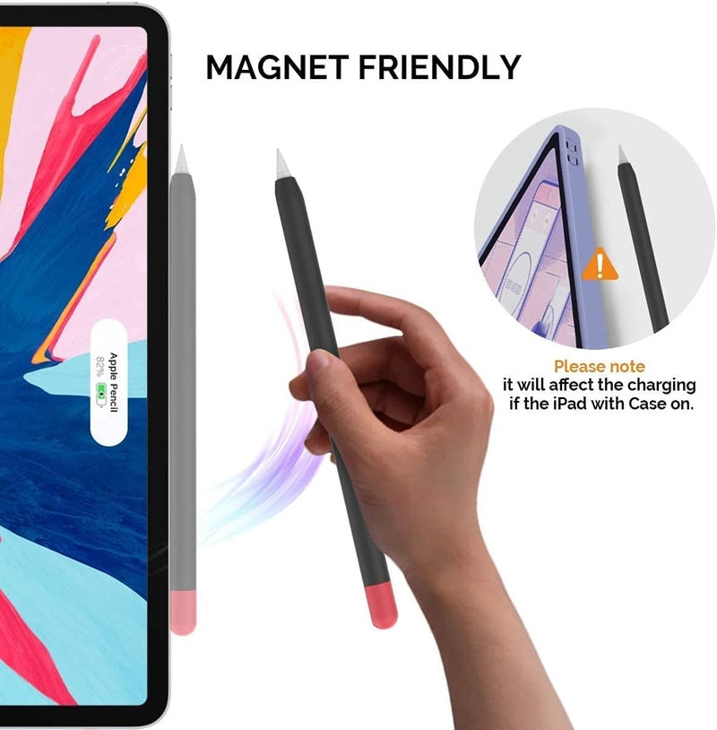 Mizi (2 Pack) Case for Apple Pencil 2nd Generation & Apple Pencil Pro (2024) Cover Premium Silicone Sleeve Skin, USB Charging/Double Tap & Attaching Magnetically - (Red/Purple) - Image 3