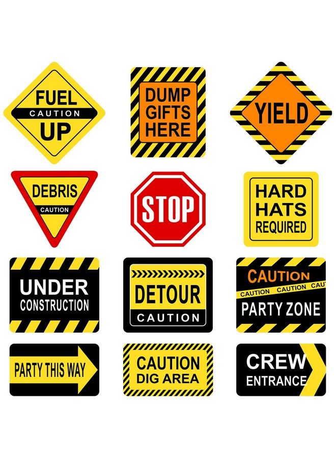 Blulu زينة الحفلات لافتات ملصقة لافتات حفلات موضوعية قصص ورقية مع 40 نقطة لاصقة (لافتات البناء 12 قطعة) - Image 1