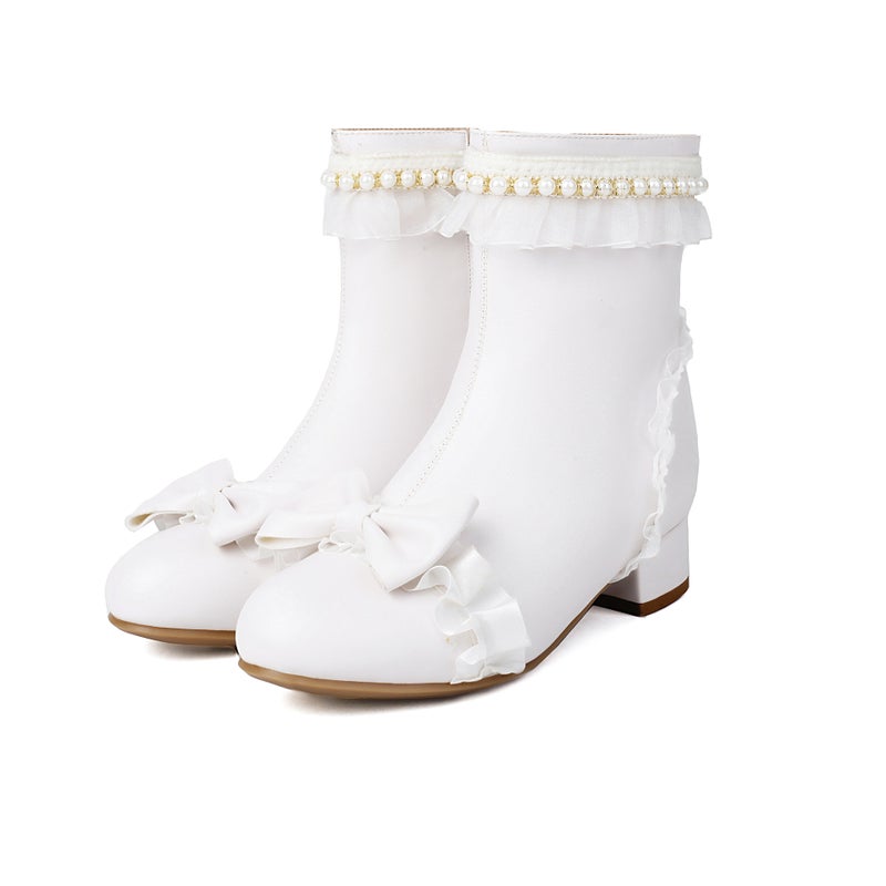 Size Size 28-43 Lori Bow Cute College Darling Pearl Low Barrel Women'S Boots - Image 1