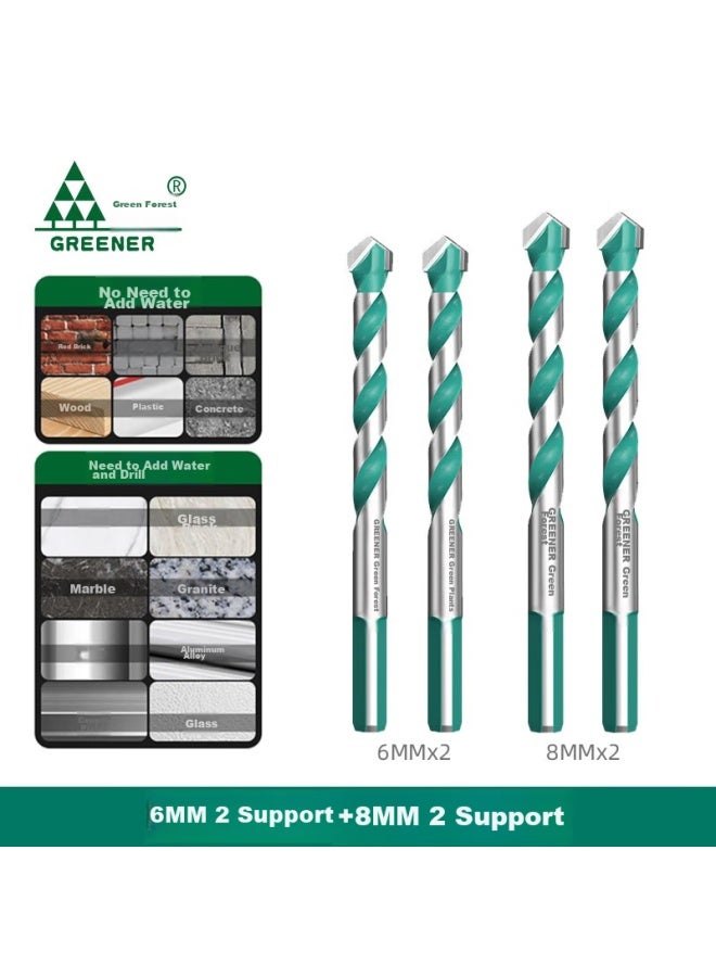 GREENER Lülin Ceramic Tile Drill Bit, Concrete Cement Marble Impact Drill Bit, Electric Hand Drill Alloy Ba Drill, 2 Pieces Each Of 6+8mm - Image 1