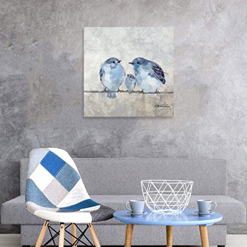 Woxfcart Blue and Gray Birds Wall Art Cute Birdie Animal Pictures Print on Canvas for Living Room Bedroom Nursery Kids Room Decor 20 x 20 - Image 4