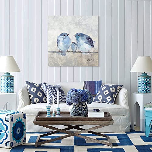 Woxfcart Blue and Gray Birds Wall Art Cute Birdie Animal Pictures Print on Canvas for Living Room Bedroom Nursery Kids Room Decor 20 x 20 - Image 2