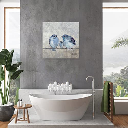Woxfcart Blue and Gray Birds Wall Art Cute Birdie Animal Pictures Print on Canvas for Living Room Bedroom Nursery Kids Room Decor 20 x 20 - Image 3