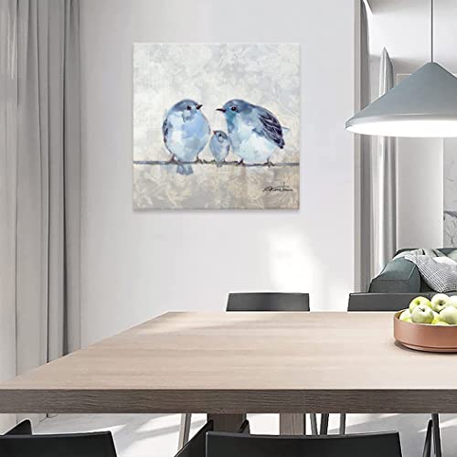 Woxfcart Blue and Gray Birds Wall Art Cute Birdie Animal Pictures Print on Canvas for Living Room Bedroom Nursery Kids Room Decor 20 x 20 - Image 5