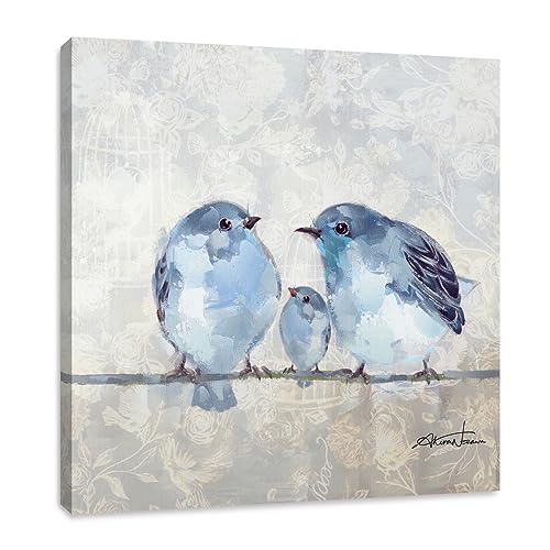 Woxfcart Blue and Gray Birds Wall Art Cute Birdie Animal Pictures Print on Canvas for Living Room Bedroom Nursery Kids Room Decor 20 x 20 - Image 1