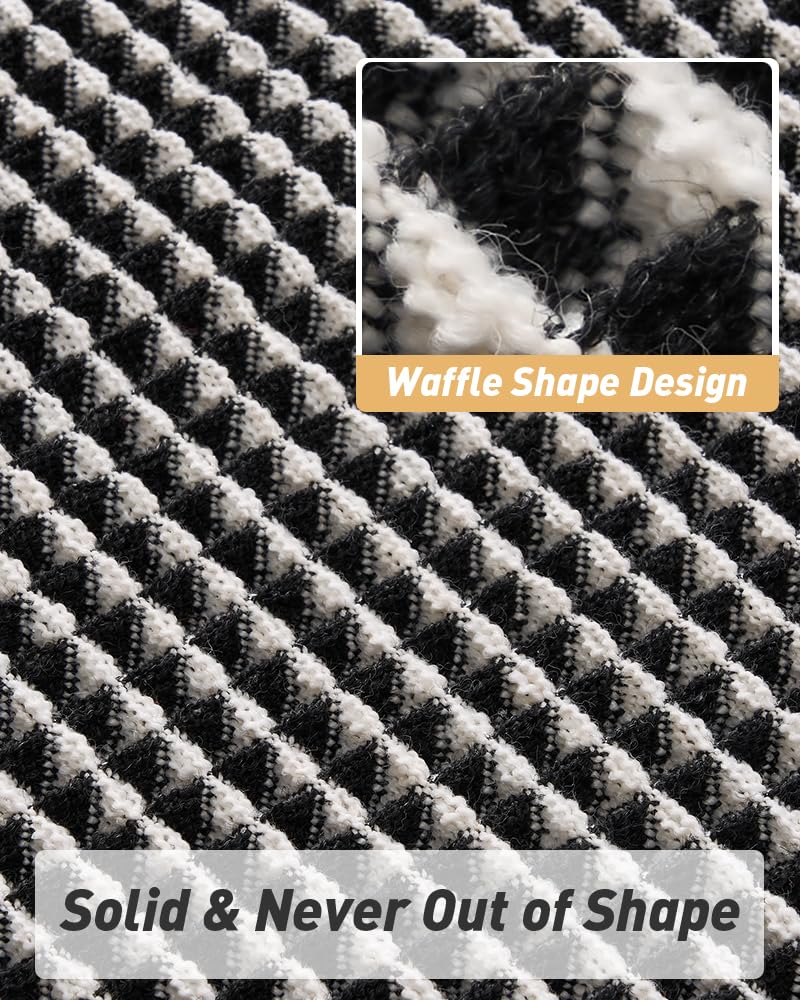 AMOAMI Upgraded Waffle Runner Rug Super Absorbent Non Slip Bath Mats for Bathroom Machine Washable Bathroom Runner Rug with Tassels, Ideal for Hallway Bedroom Laundry Room, 2' x 5', Black & Cream - Image 3