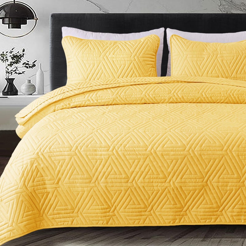 Whale Flotilla Whale Flotilla Soft Queen Size Quilt Set for All Seasons 3Piece Ultrasonic Geometric Quilts Bedding Set Lightweight Reversible Bedspread Coverlet Bed Cover with 2 Pillow Shams Yellow 
