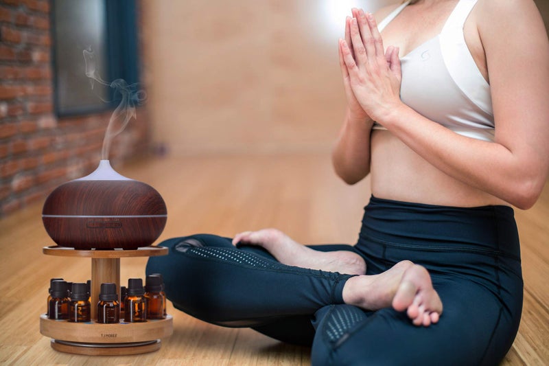 TJMOREE TJ.MOREE Bamboo Diffuser Holder Carousel- 2 Tier Height Increase Rack with Upper Tray for Holding Diffuser, for 5ml, 10ml, 15ml, 20ml Essential Oils Bottles - Image 4