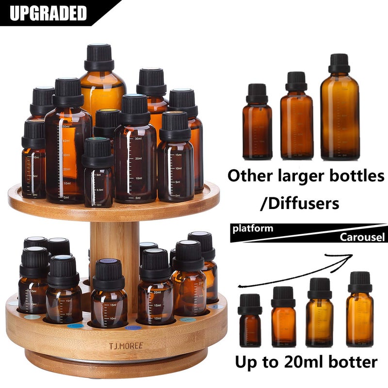 TJMOREE TJ.MOREE Bamboo Diffuser Holder Carousel- 2 Tier Height Increase Rack with Upper Tray for Holding Diffuser, for 5ml, 10ml, 15ml, 20ml Essential Oils Bottles - Image 3
