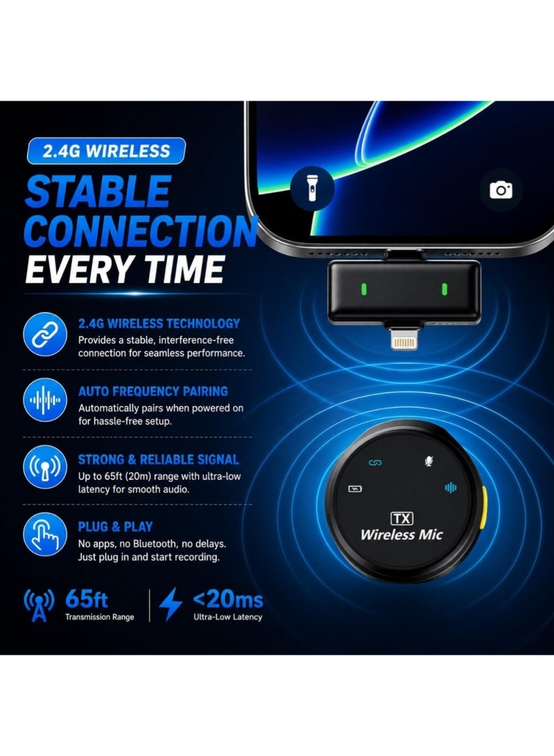 LIMOS Wireless Lavalier Microphone for iPhone -2 Wireless Mics with Charging Case & Digital Display, Lightning Receiver, Noise Reduction, Plug & Play for Vlogging, YouTube, Interviews & Live Streaming - Image 4