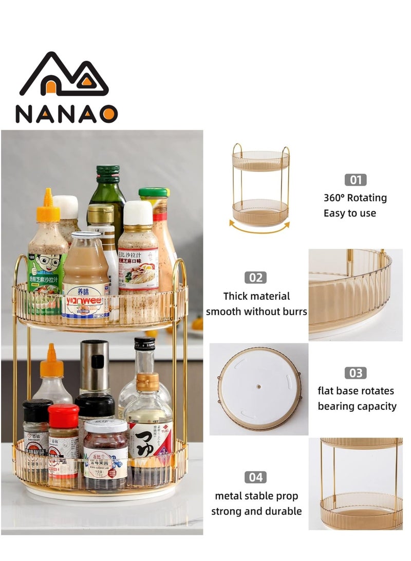 NANAO 360 Rotating Makeup Organizer for Vanity, Bathroom Countertop Organizer Spinning Perfume Organizer, High-Capacity Cosmetic and Skincare Dresser Make Up Holder Rack (2 Tier,Amber) - Image 2