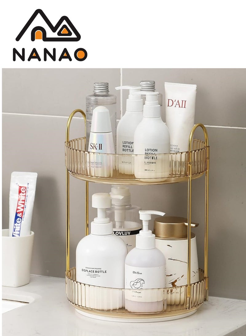 NANAO 360 Rotating Makeup Organizer for Vanity, Bathroom Countertop Organizer Spinning Perfume Organizer, High-Capacity Cosmetic and Skincare Dresser Make Up Holder Rack (2 Tier,Amber) - Image 3