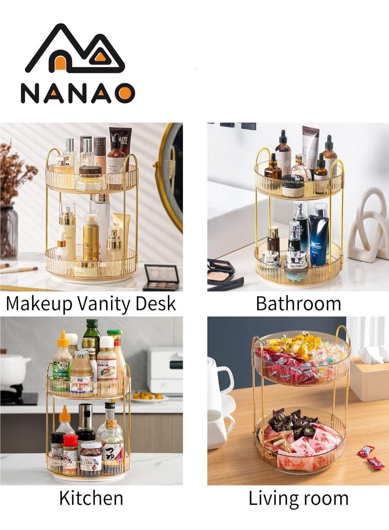 NANAO 360 Rotating Makeup Organizer for Vanity, Bathroom Countertop Organizer Spinning Perfume Organizer, High-Capacity Cosmetic and Skincare Dresser Make Up Holder Rack (2 Tier,Amber) - Image 4