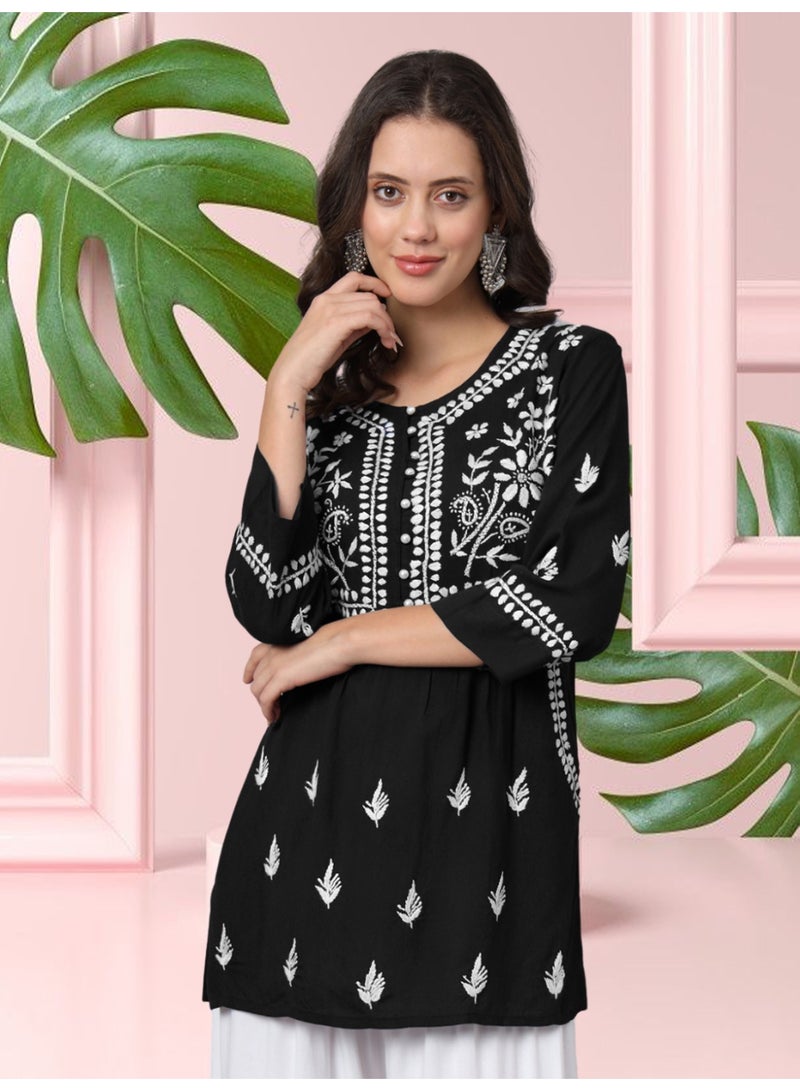 Alaya Women Hand Embroidered Chikankari Rayon Kurti-AL3696 - Image 1