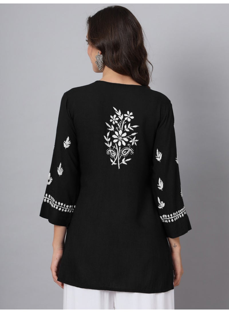 Alaya Women Hand Embroidered Chikankari Rayon Kurti-AL3696 - Image 2