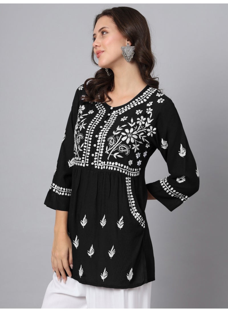 Alaya Women Hand Embroidered Chikankari Rayon Kurti-AL3696 - Image 4