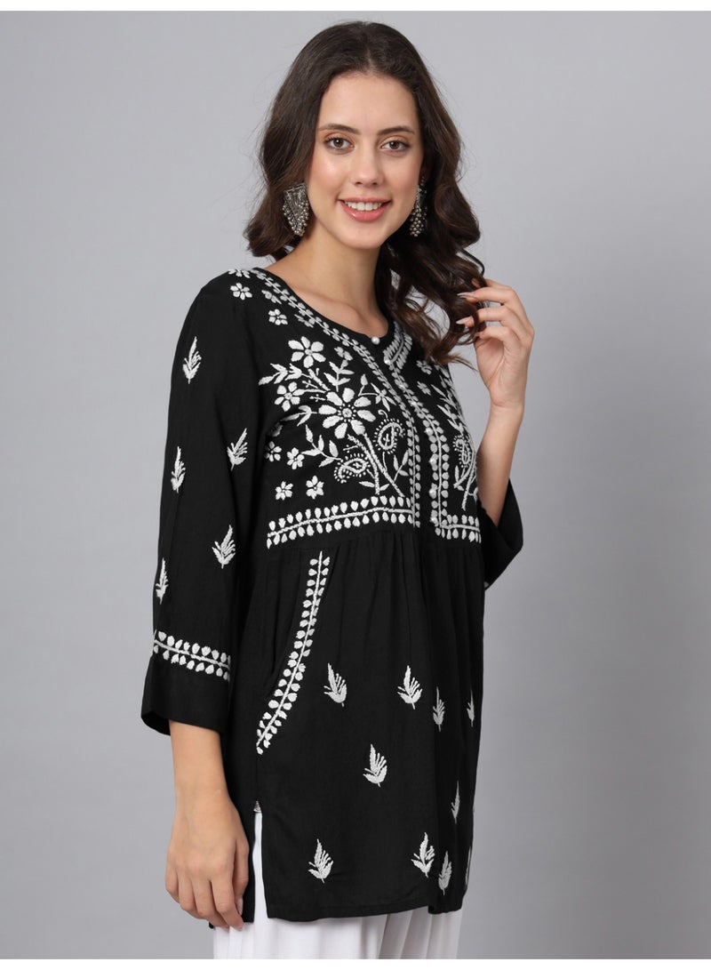 Alaya Women Hand Embroidered Chikankari Rayon Kurti-AL3696 - Image 3