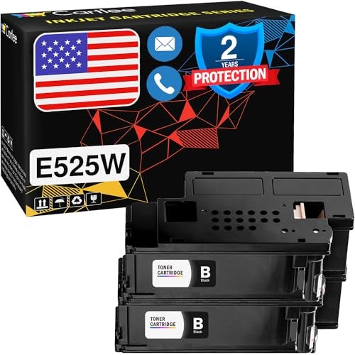 Cartlee Compatible Toner Cartridges Replacement for Dell E525W E525DW 525W 525DW 525 DPV4T H3M8P Color High Yield Laser Printers Ink (2 Black) - Image 1
