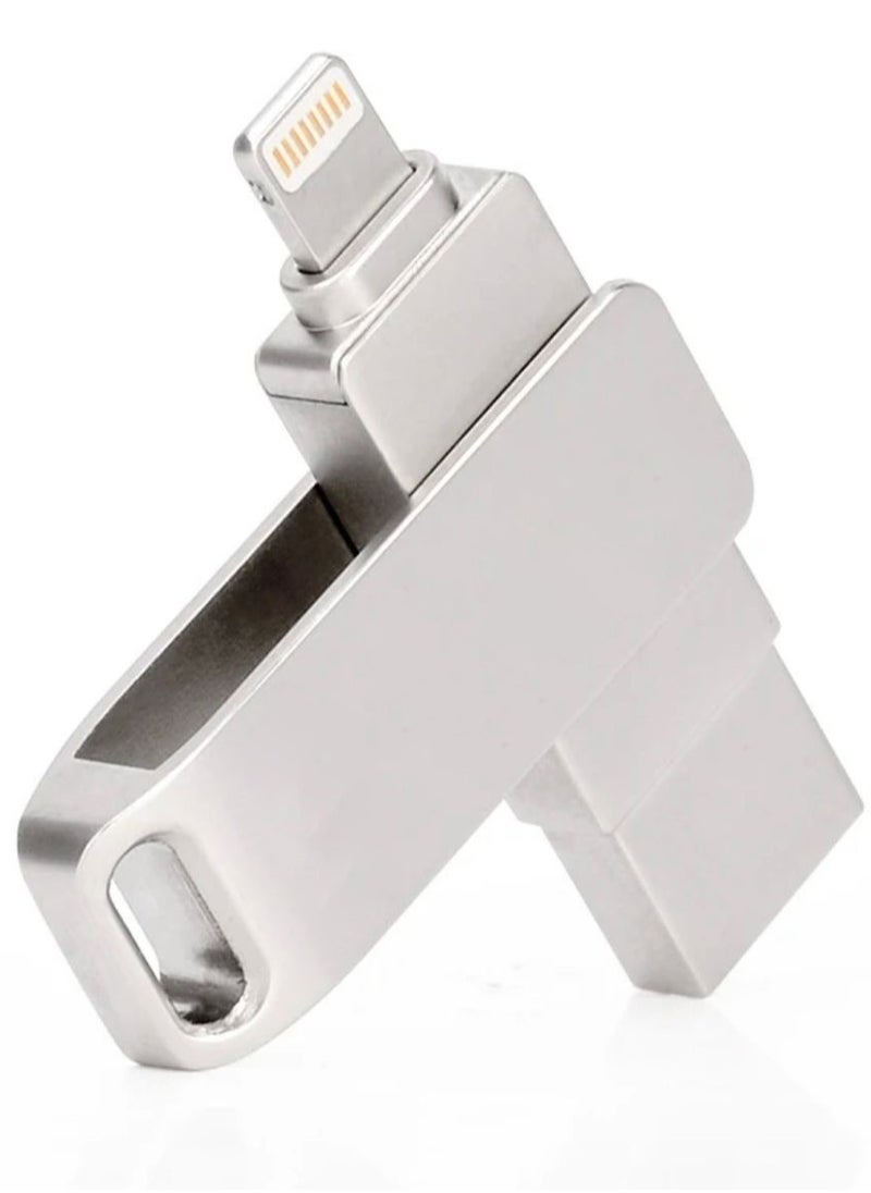 بيوينتي محرك أقراص فلاش USB بسعة 256 جيجابايت لهاتف Iphone محرك أقراص فلاش معدني 4 في 1 فائق السرعة 3.1 بتصميم دوار OTG Type A USB + Lightning + Micro USB لأجهزة Android وأجهزة الكمبيوتر الشخصية والسيارات و  - Image 1
