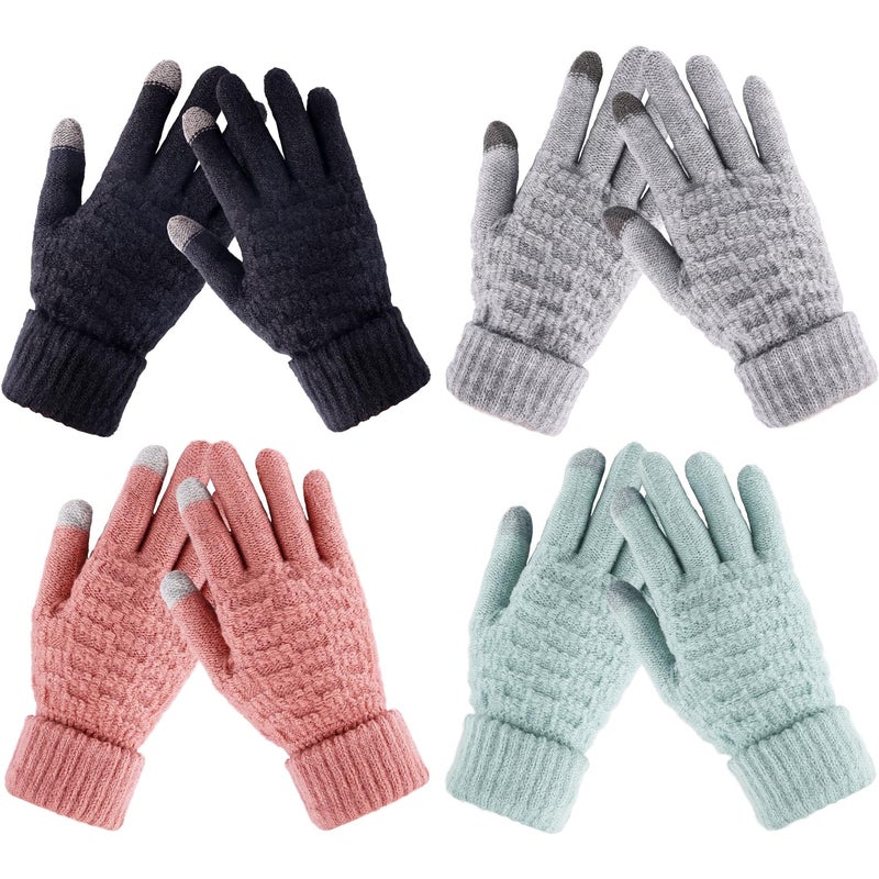 Yafeite Winter Gloves for Women - 4 Pairs Touchscreen Gloves for Women Cold Weather, Fashion Knit Mittens Warm Winter Gloves - Image 1