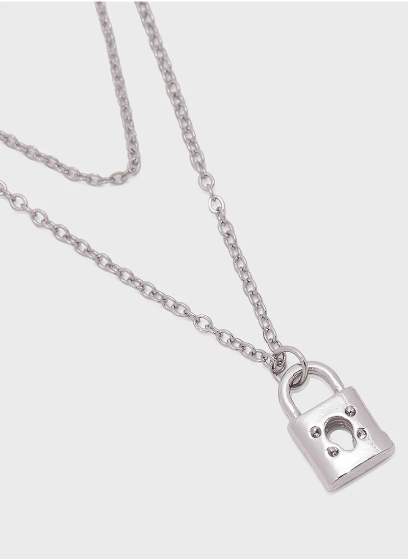 Ginger Layered Lock & Key Pendant Necklace