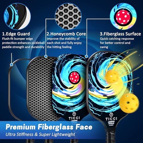 T TICCI Pickleball Paddles Set of 2, USAPA Approved Fiberglass Pickleball Set with 4 Balls & Carry Bag, Lightweight Rackets for Beginners & Adults - Image 3
