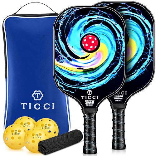 T TICCI Pickleball Paddles Set of 2, USAPA Approved Fiberglass Pickleball Set with 4 Balls & Carry Bag, Lightweight Rackets for Beginners & Adults - Image 1