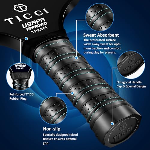 T TICCI Pickleball Paddles Set of 2, USAPA Approved Fiberglass Pickleball Set with 4 Balls & Carry Bag, Lightweight Rackets for Beginners & Adults - Image 4