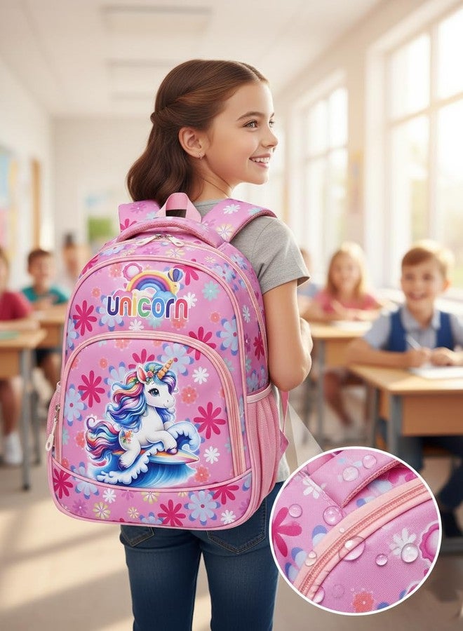 ستايلبيس حقيبة ظهر مدرسية للأطفال من ستايل بيس، سعة 27 لترًا، للبنات والأولاد | مثالية للمدرسة والنزهات والسفر | 17 بوصة، 4 أقسام، مقاومة للماء، متعددة الاستخدامات للأطفال (لون وردي فاتح بنقشة وحيد القرن) - Image 4
