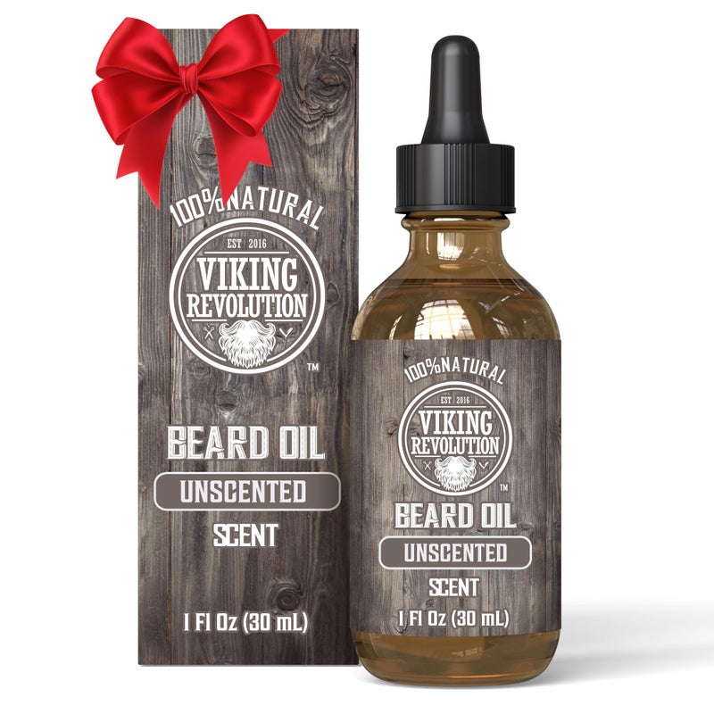Viking Revolution Unscented Beard Oil for Men - Natural Mens Beard Oil with Argan Oil and Jojoba Oil - Beard Softener, Strengthens and Moisturizes - Beard Conditioner for Men (Unscented, 1 Pack) - Image 1