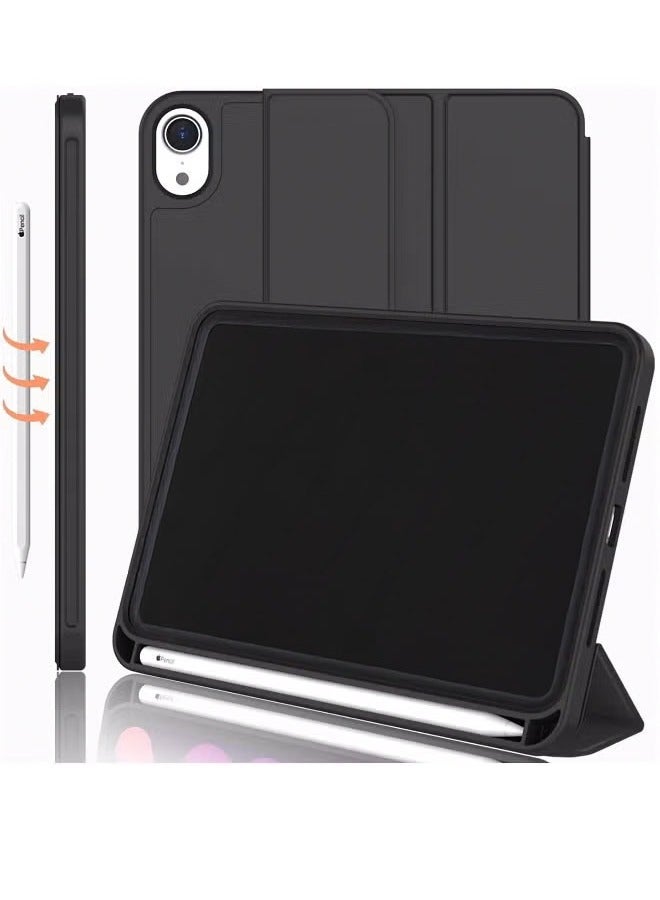 DUSALA New iPad Mini 6 Case 8.3 Inch 2021 (6th Gen) with Pencil Holder - Trifold Stand Smart Cover with Soft TPU Back, Auto Wake/Sleep Function(Black) - Image 1
