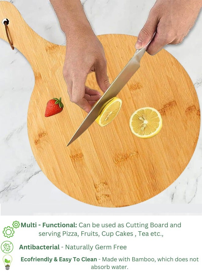 طبق تقديم بيتزا من خشب الخيزران الفاخر بتصميم سطح مستو|لوح تقديم شرائح اللحم والفواكه والكعك||مضاد للبكتيريا وسهل التنظيف - Image 3